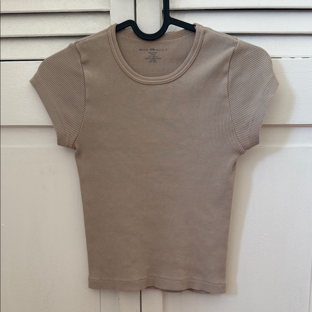 Brandy Melville Tan Fitted Cap Sleeve Tee